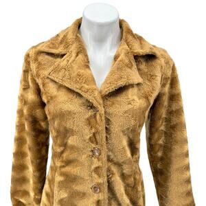 Juxtapose Faux Fur Satin Coat Womens Small Reversible NEW Deadstock Jacket Gold